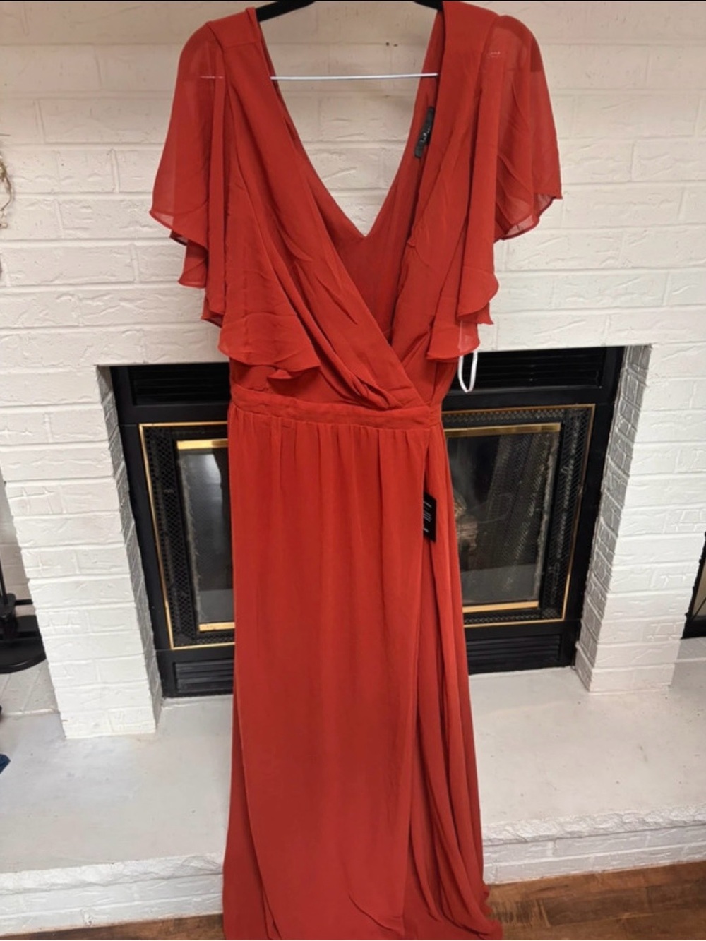 Lulu's Rust Red Wrap Maxi Dress with Flutter Sleeves